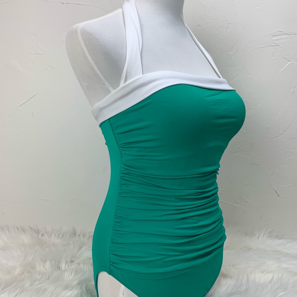 Lauren Ralph Lauren green ruched halter one-piece - Picture 6 of 8
